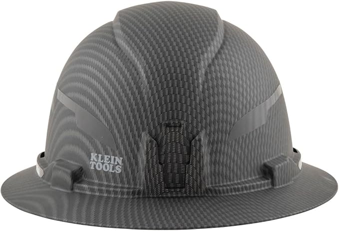Klein Tools Hard Hat, Non-Vented Full Brim, Premium KARBN Pattern, Class E, Tested up to 20kV, Padded Sweat-Wicking Sweatband, Top Pad