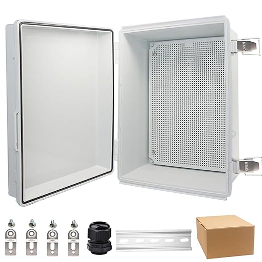 Waterproof Electrical Box, IP67 Junction Box Stainless Steel Latch Hinged Grey Cover Project Enclosure with Wall Bracket 13.8" x 9.8" x 5.9"