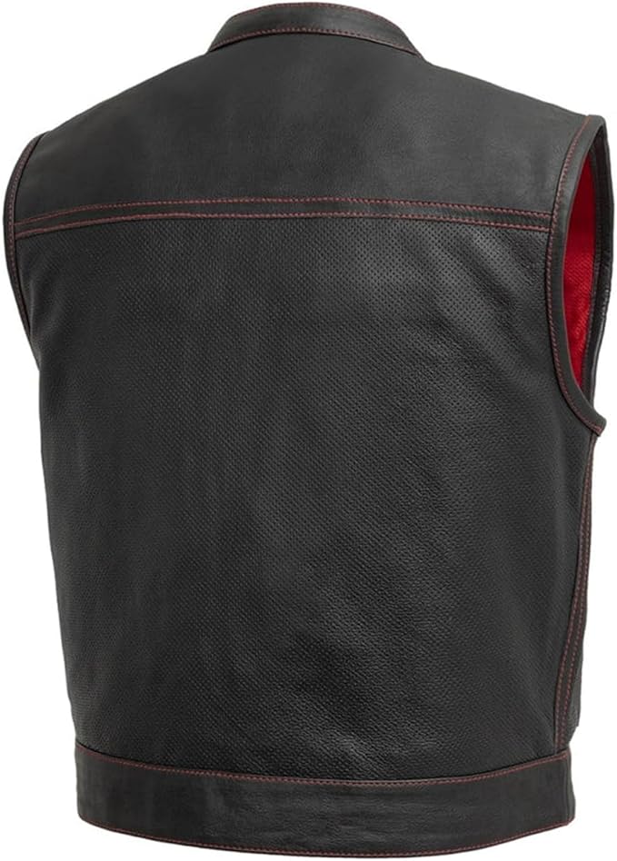 First Mfg Co Lowrider Mens Motorcycle Biker Riding Armor Club Style Black Leather, Twill, Moto Mesh, Perforated Vest