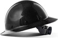 LANON Carbon Fiber Full Brim Hard Hat, OSHA Approved ANSI Z89.1 Hard Hats for Men, Construction Safety Helmet with Chin Strap, 6-Point Suspension, Classic Black Design, Class C
