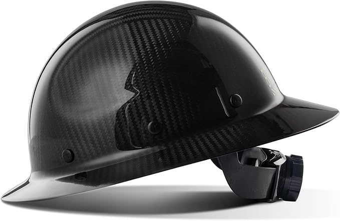 LANON Carbon Fiber Full Brim Hard Hat, OSHA Approved ANSI Z89.1 Hard Hats for Men, Construction Safety Helmet with Chin Strap, 6-Point Suspension, Classic Black Design, Class C