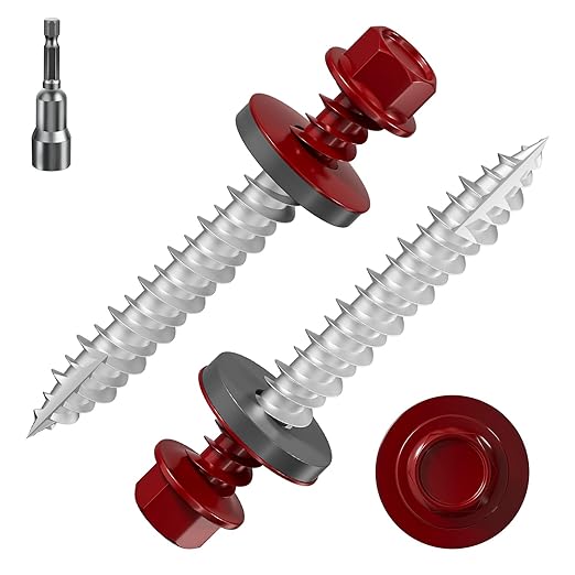 # 3/16 * 1-1/2" 72PCS 1lbs Red Hexagonal Metal Sheet roof Screws, #10 * 1-1/2 with EPDM washers and Hexagonal self Tapping, Used for Metal to Wood, Corrugated Roofs.5 * 38mm