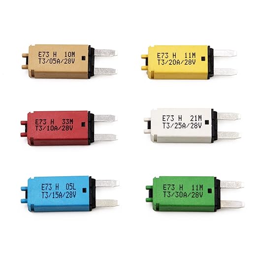 12V 24V Manual Reset Fuse Circuit Breaker ATM Low Profile T3 Mini Blade Fuses Breakers 5A 10A 15A 20A 25A 30A 28V DC for Car Automotive RV Solar Truck Boat - UL Certified- Mixed 6 Pack