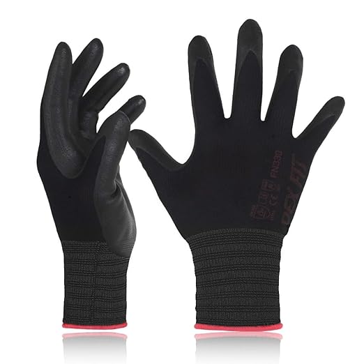 DEX FIT Nitrile Work Gloves FN330, 3 Pairs, 3D-Comfort Stretchy Fit, Firm Grip, Thin & Lightweight, Touch-Screen Compatible, Durable, Breathable & Cool, Machine Washable; Black XXL (11)
