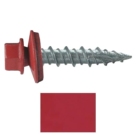 Metal Roofing Screws: (250) 10 x 1 Crimson Red Hex Head Sheet Metal Roof Screw. Self Starting Metal to Wood siding Screws. EPDM Washer. Colored Head