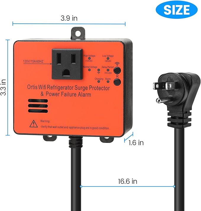 Wi-Fi Smart Power Failure Alarm with Surge Protector, Remotely Monitor and Control Your Refrigerator Via App, Ensuring The Safety of Refrigerator and Food Stored Inside