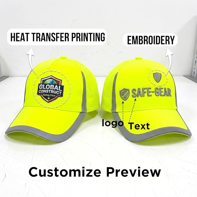 YOWESHOP Reflective Safety Baseball Cap Customize Logo with Removable PE Shell Hi-Vis Safety Work Hat