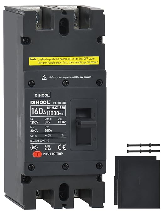 DIHOOL 160 Amp DC Circuit Breaker,2P 1000V 20kA Breaking Capacity Battery Disconnect Switch with Thermal Magnetic Trip for Solar, UPS, Battery