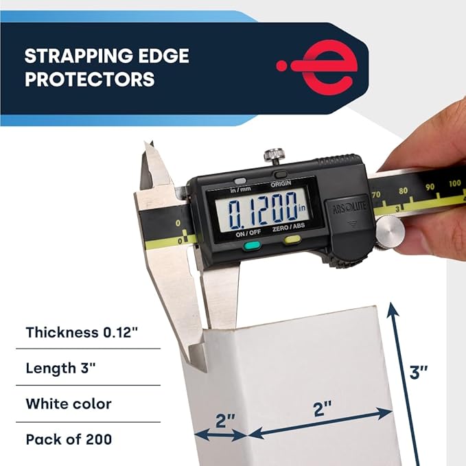 ESK Packaging® Strapping Edge Protectors, 2"W x 2"D x 3”L, Light Duty, White, Cardboard Corners for Shipping, 200/Pack