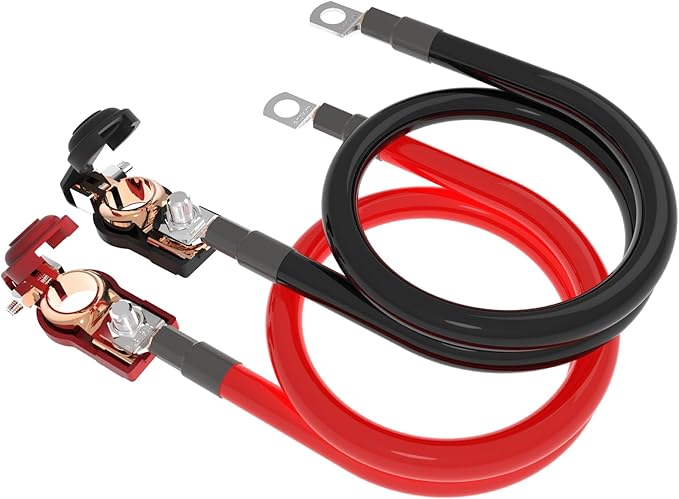 6 AWG Gauge Power Battery Cable with Battery Terminal Connectors 3/8" Lugs, 1.5FT Red + Black Pure Copper Battery Lead Wire for Automotive, Motorcycle, Marine, Boat