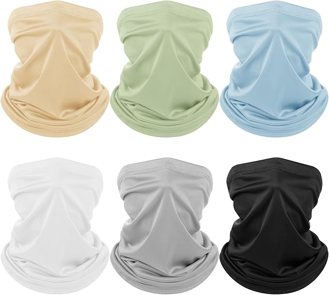 Geyoga 6 Pieces Summer UV Protection Cooling Neck Gaiter Face Clothing Neck Gaiter Mask Scarf Sunscreen Breathable Bandana