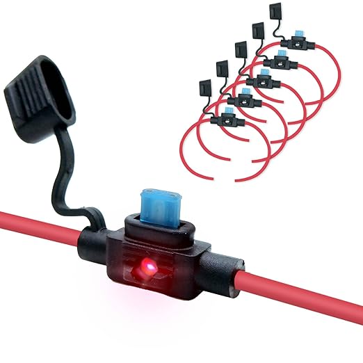 Waterproof in-line Micro2 LED Fuse Holder,12 AWG for Automotive, Marine（5 Pack）