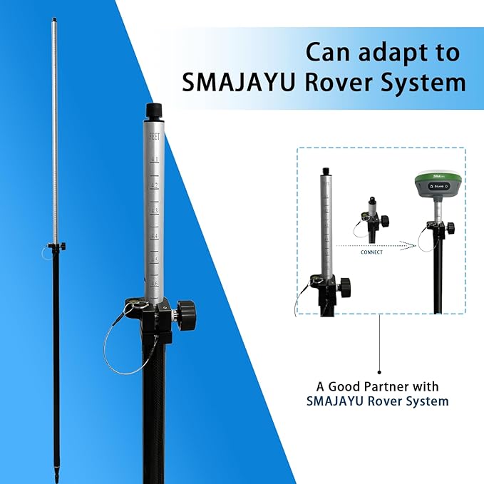 2.2M Carbon Fiber and Aluminum GPS Pole with Carry Bag, Telescopic Range Pole of Level Bubble, Rover Rod RTK GNSS Surveying Tool, Portable Prism for Surveying & Engineering, Meter and Feet, Universal Standard