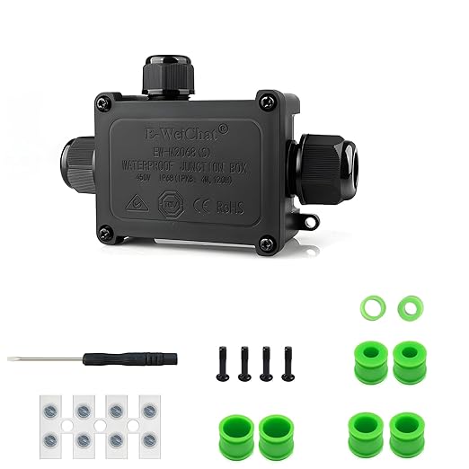 IP68 Waterproof Junction Box, 3 Way Outdoor Electrical Box with Terminal Block and Screwdriver, Plastic Cable Connector for Landscape Lighting and Garden Lights