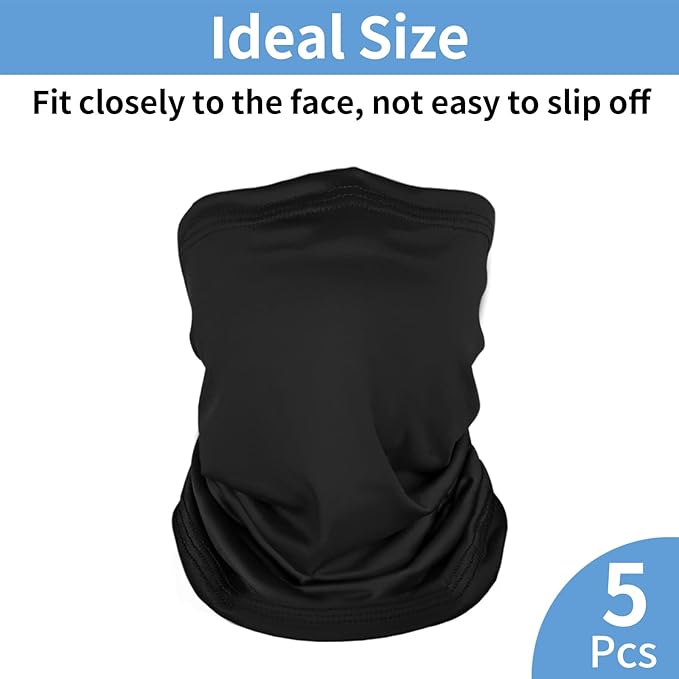 5 Pack Neck Gaiter Face Cover for UV Sun Protection, Dustproof Breathable Cooling Gator for Men Women Outdoor Sports