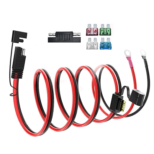 SAE Battery Connector, 10AWG SAE to O Ring Terminal Harness 2-Pin Quick Disconnect SAE Battery Cable for Motorcycle Car,with 10A 15A 20A 25A 30A Protection Fuse(20FT)