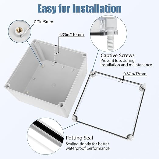 LeMotech Junction Box IP67 Waterproof Dustproof Electrical Box Project Box DIY Enclosure Gray with Transparent Clear Cover, External Size 7.9x7.9x5.1in (200x200x130mm)