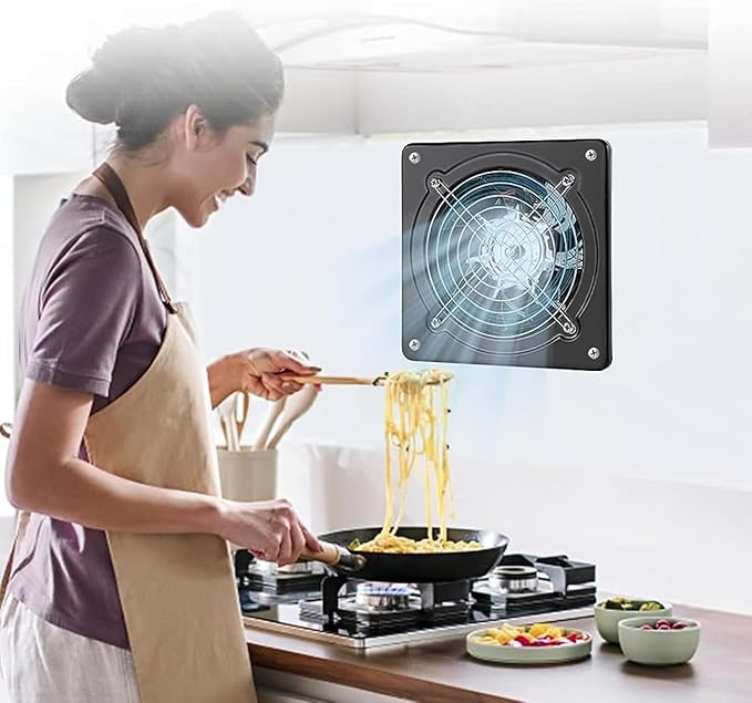 Exhaust Fan 78W Through-wall installation Ventilation Fans 110V Exhaust Fan with Plug 8 inch Exhaust Smoke Fan with Light Weight Pure Copper Motor for Kitchen Bathroom (Black)