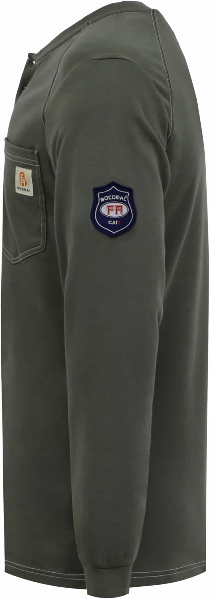 BOCOMAL Men's FR Henley Shirt Flame Resistant 5.5oz Cotton Long Sleeve Workwear UL NFPA2112 CAT2 Welding Tee