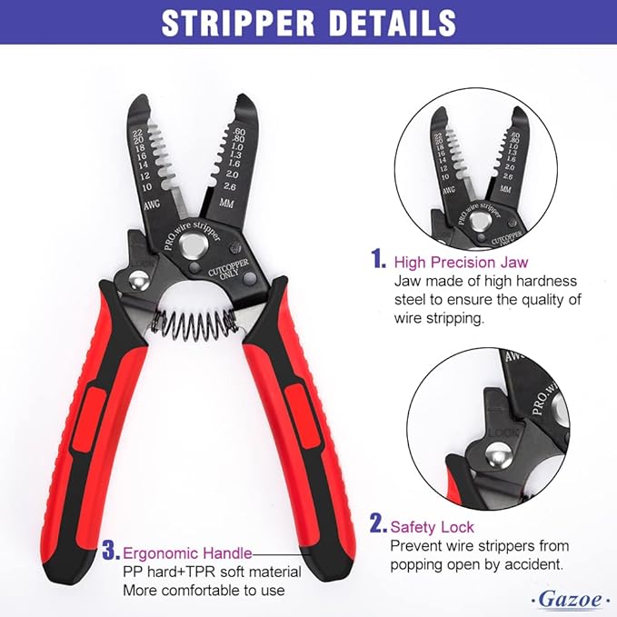 Solar PV Panel Crimping Tool Kit with Crimper Stripper and 10 Pairs Solar Connectors and 1Pair Solar Connector Spanner Wrench, Solar Crimper Tool works for AWG14-10,2.5/4/6mm²