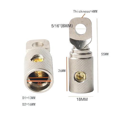0 Gauge Wire Terminal Connectors 5/16 Ring Wiring Connector Car Audio Amplifier Power Ground 0AWG Cable Terminals 2PCS with Adhesive Heat Shrink Tubing
