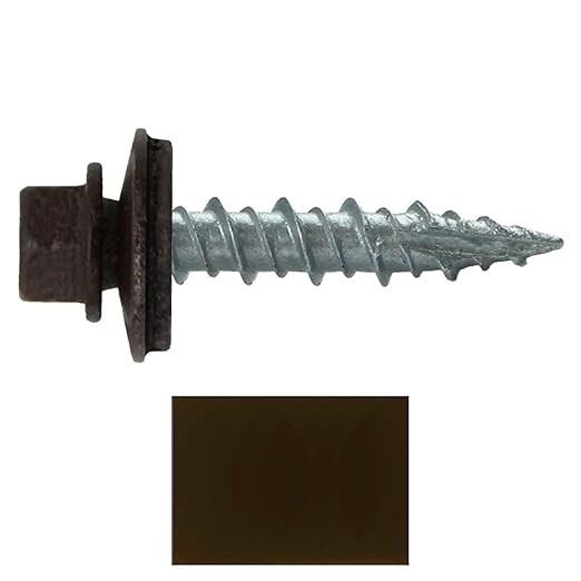 Metal Roofing Screws: (250) 10 x 1 Mansard Brown Hex Head Sheet Metal Roof Screw. Self Starting Metal to Wood siding Screws. EPDM Washer. Colored Head