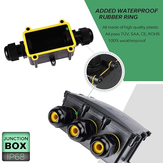 2 Way Electrical Junction Box, La Vane IP68 Waterproof 2 Way Cable Connector Lighting Connector Electric External Coupler, Cable Gland Ø 5-12mm