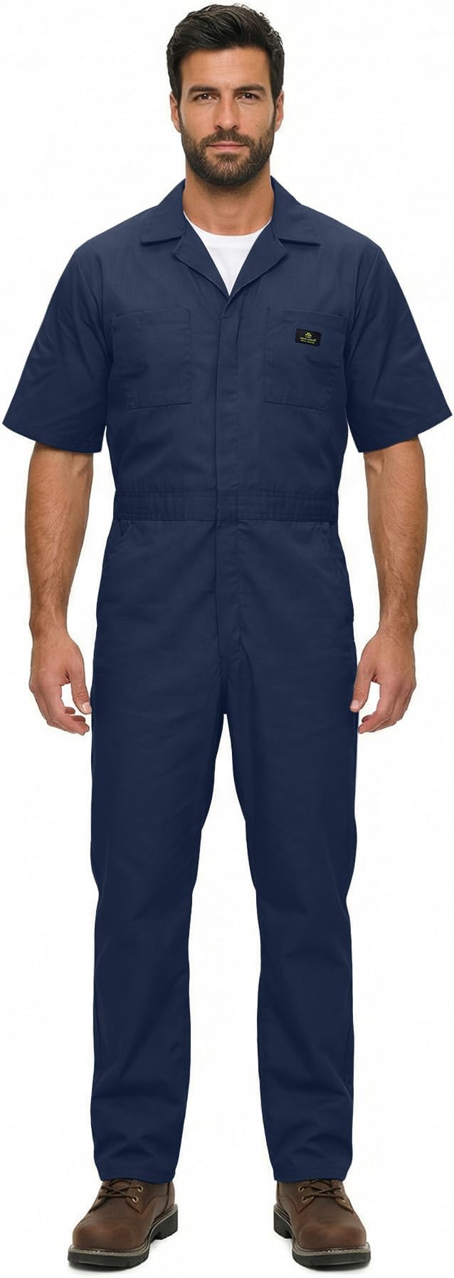 Natural Uniforms Mens Short Sleeve Zip Up Coverall, Stain and Wrinkle Resistant (Navy, Medium)