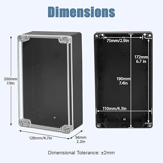 LeMotech Junction Box with Clear Cover IP65 Waterproof Project Box Dustproof ABS Plastic Electrical Project Boxes Universal Enclosure, Black 7.8"x 4.7"x 2.2"(200x120x56mm)(Pack of 2)