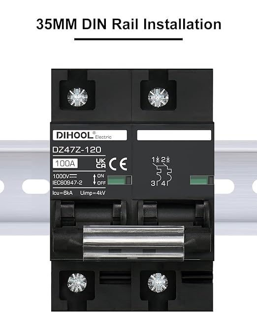 DIHOOL DC Circuit Breaker 100 Amp Solar Disconnect Switch 2p 1000V for PV, UPS, RV Battery,DIN Rail Mount…
