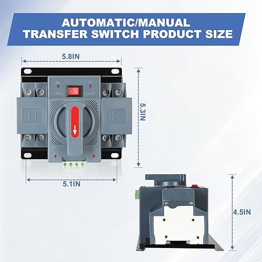 63Amp 110V AC Dual Power Automatic Transfer Switch, ATS 2P Manual Changeover Electrical Switch, Solar Back Up Power Auto Selector Overvoltage, Undervoltage 50/60Hz CE Certified