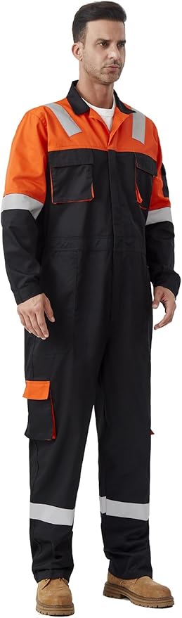 Men's Work Coverall High Visibility Overalls Mechanics Coveralls Workwear Jumpsuit with Multi Pockets