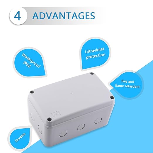 NineLeaf IP66 Waterproof Junction Box Outdoor, 7 1/8" x 4 1/2" x 4" White Electrical Enclosure, Weatherproof Project Box for Garden, CCTV, Garage, Workshops, DIY Wiring,1PK