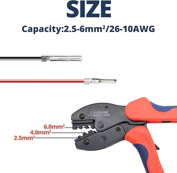 Solar PV Cable Crimping Tool for MC4 Connectors, Works for AWG10-14,2.5/4/6mm², Solar Crimper
