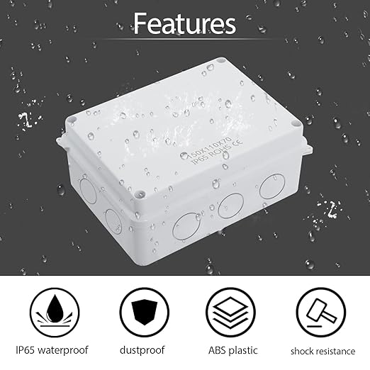 LeMotech Junction Box, Electrical Box IP65 Water Resistant Dustproof ABS Plastic Project Enclosure for Electronics White, External Size 5.9 x 4.3 x 2.8 inch