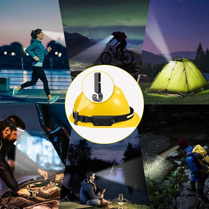 Rechargeable Headlamp 5PCS, 230° Wide Beam Head Lamp, Motion Sensor LED Headlamp Flashlight, 5Mode Headlamps for Adults, Bright Head Lights for Forehead, Hard Hat Headlight