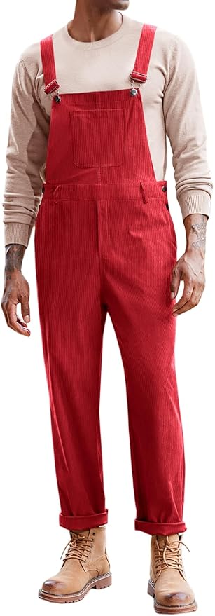 Runcati Mens Corduroy Bib Overalls Workwear Fashion Casual Jumpsuit Adjujstable Strap Romper Coverall