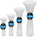 XINGO White Zip Ties Heavy Duty Assorted Sizes (12"+14"+18"+24") 600 Pack, 220LBS Ultra Strong Plastic Wire Ties, Large Cable Ties Extra Long Tie Wraps For Indoor and Outdoor Use
