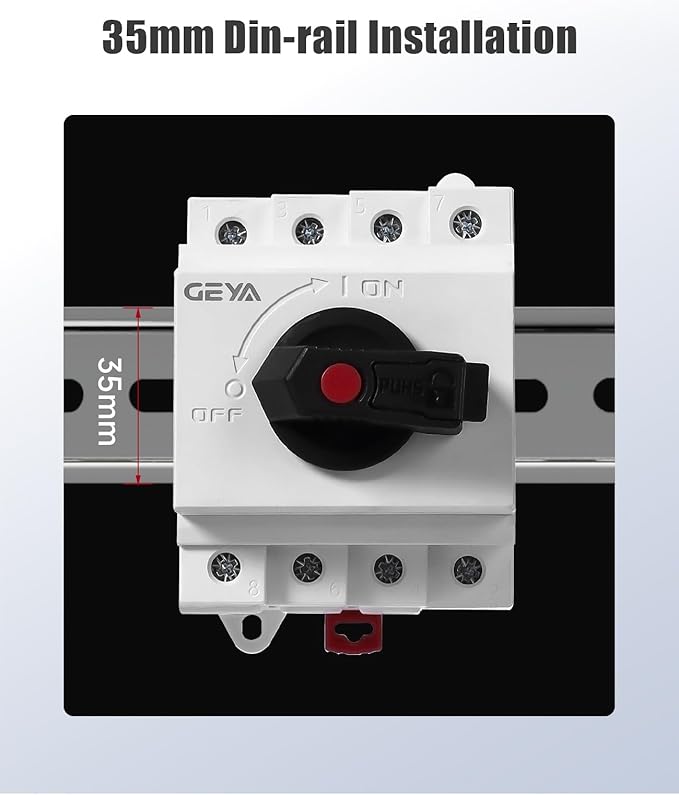32 Amp DC1200V Solar Disconnect Switch Isolator Switch PV Panel Disconnect Solar System Combiner Box Accessory DIN Rail Mount and Lockable