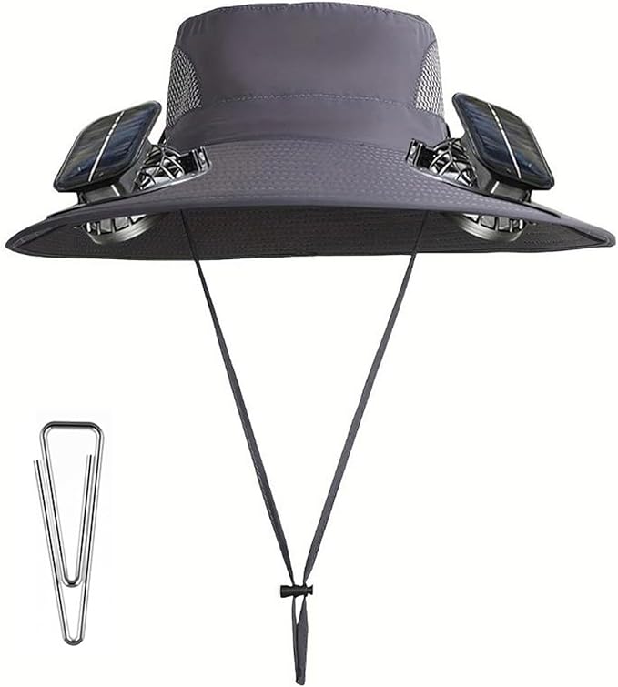 Solar Fan Hats for Men Removable Wide Brim Sun Hat Outdoor Hats with 2 Fans Built in Sun Protection Fishing Hat