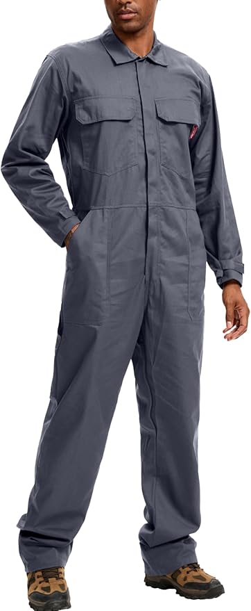 WORK IDEA Men's Coveralls Long Sleeve 100% Cotton Twill Workwear Jumpsuit Relaxed Fit