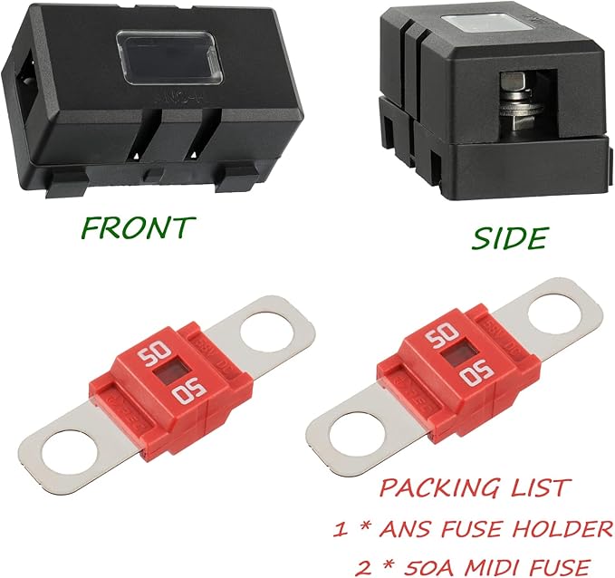Midi Fuse Holder and 2 Pieces 50A Midi high Current Fuse Screw Fuse for Cars, Trucks, Vehicles(50 Amp)