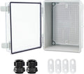 Junction Box, Hinged Clear Cover IP67 Waterproof ABS Project Box with 2 NPT 1/2" Cable Gland, Electrical Box Enclosure with Mounting Plate & Wall Bracket 8.7 x 6.7 x 4.3inch(220x170x110mm)