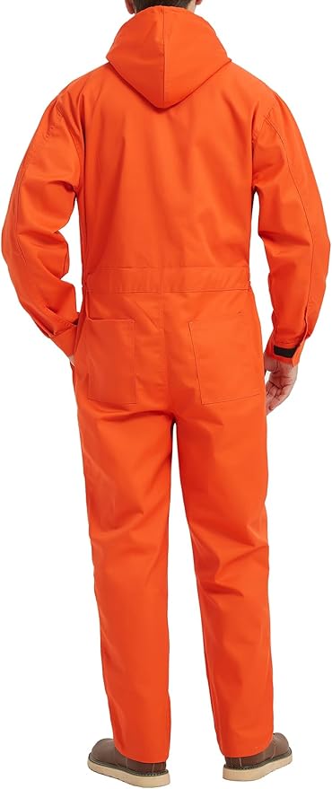 Mens Cotton Blend Long Sleeve Coverall Multi Pockets Zip Overall Mechanic Work Jumpsuit with Hood