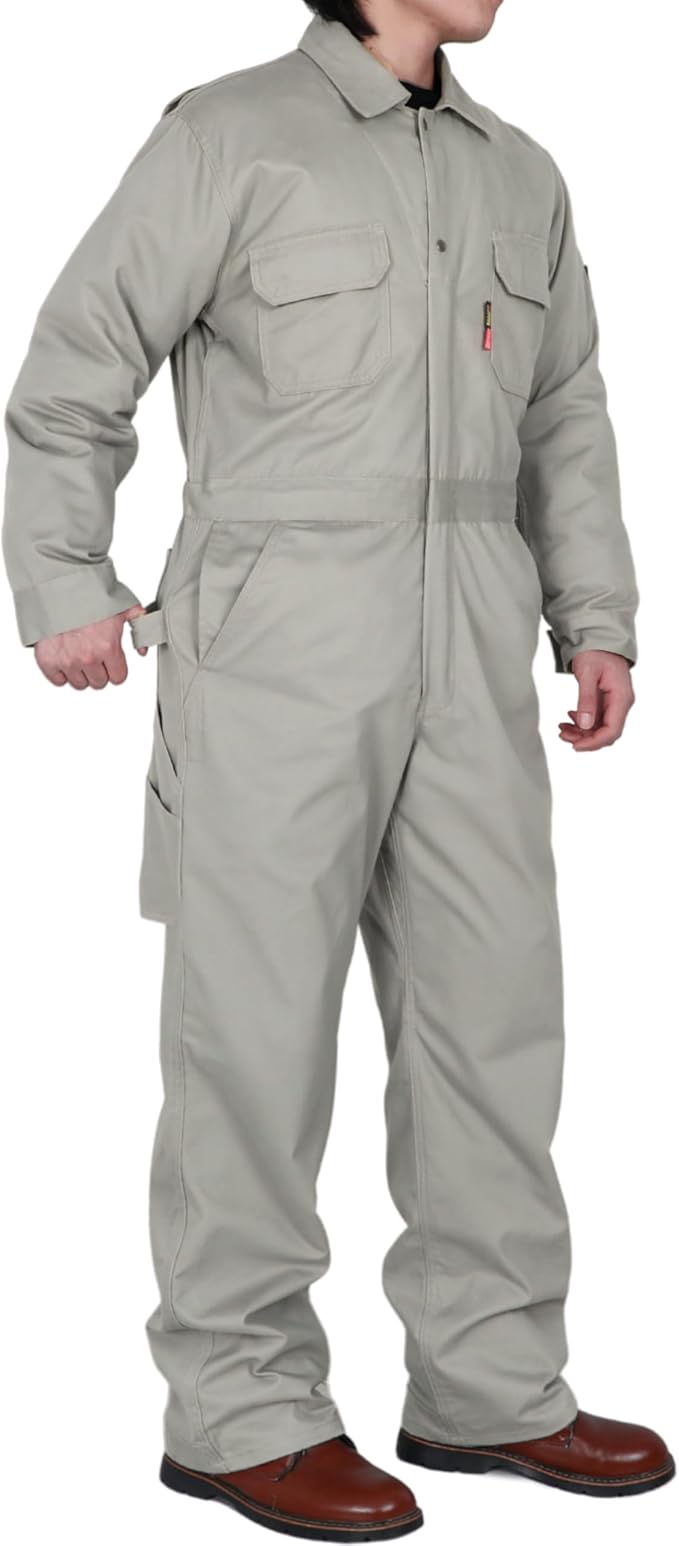 BOCOMAL FR Coveralls Men 7.5oz Cotton Twill Flame Resistant Fire Retardant Work Coverall NFPA 2112 HRC2