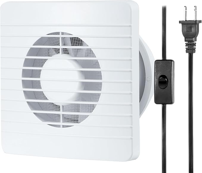 4inch Exhaust Fan, Window Wall Mount Vent Extractor Fan w/Button Switch, Cord for Kitchen Bathroom Workshop Garage (Grilles Panel with Mesh)