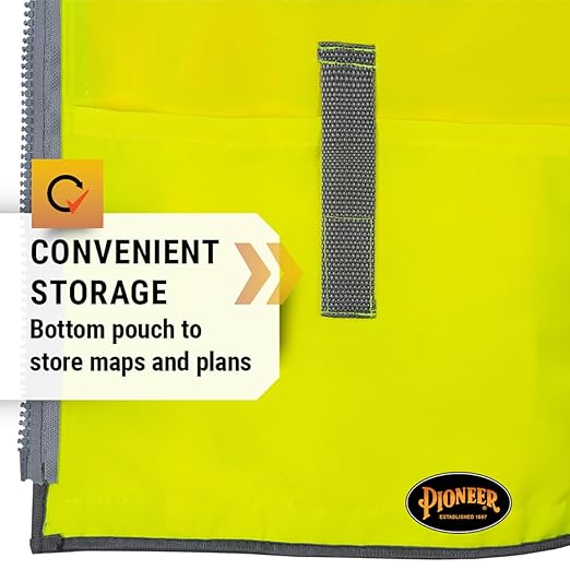 Pioneer Safety Vest for Men – Hi Vis Reflective Neon, Cool Mesh Back Panel, 12 Pockets, Zipper for Surveyor Work – Orange, Yellow/Green, V1010260U-S