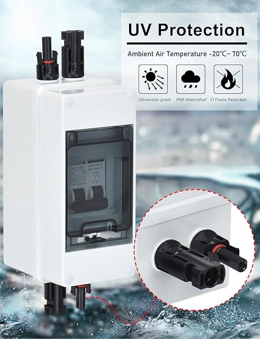 DIHOOL 15 Amp Solar DC Disconnect Switch, Outdoor Breaker Box, DC Miniature Circuit Breaker