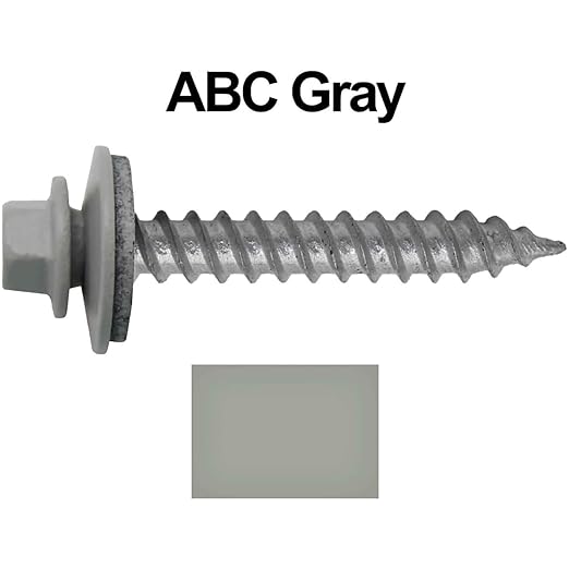Metal Roofing Screw: (250) 12 x 1-1/2" ABC GRAY Hex Sheet Metal Roof Screw. Sharp Point metal to wood siding screws. 5/8" EPDM washer.