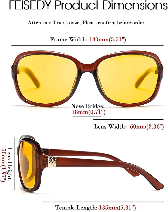FEISEDY Classic Womens Night Glasses Driving Anti Glare Wrap Around Yellow Sunglasses B2548